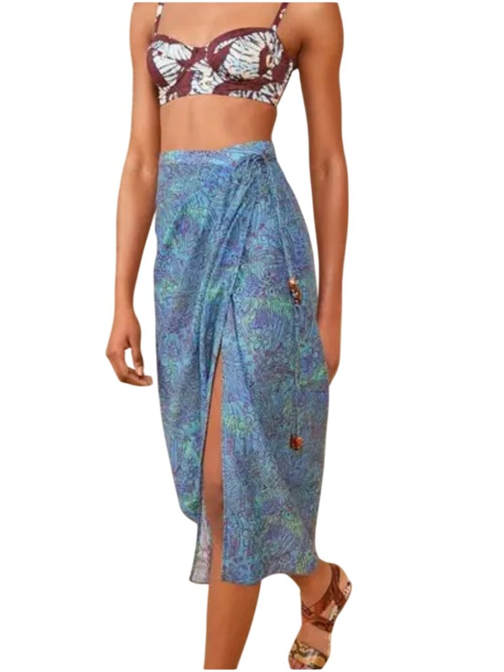 Ulla Johnson Freya Coverup skirt Lagoon Blue OS Floral Print Wrap Midi Beach